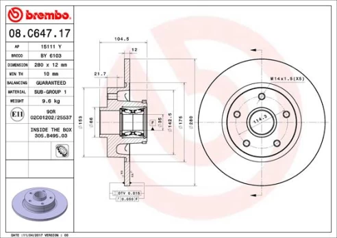 Stabdžių diskas BREMBO 08.C647.17