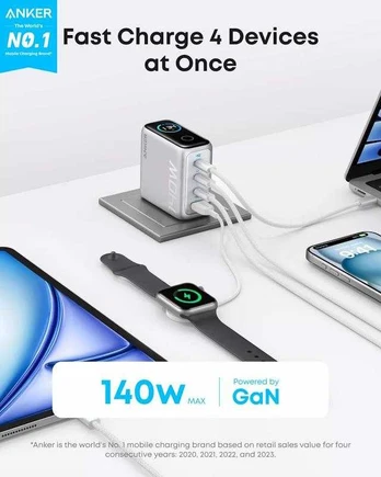 Anker Charger 140W 4-Port w/ USB-C Cable Juodas