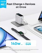 Anker Charger 140W 4-Port w/ USB-C Cable Juodas kaina