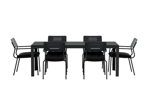 Mirko Table - Black with 6 Nicke Chair - Black