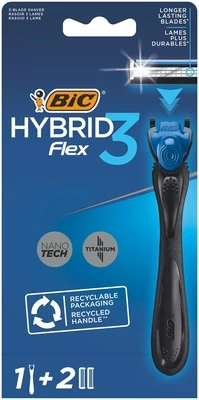 Vyriškas skustuvas Bic Flex3 Hybrid su 2 keičiamomis galvutėmis