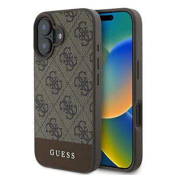Dėklas GUESS case for IPHONE 16 Plus GUHCP16MG4GLBR (PC/TPU 4G PU Bottom Stripe) ruda