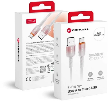 FORCELL F-ENERGY C351 cable USB A to Micro USB QC3.0 2,4A 18W Gradient 1 m baltas