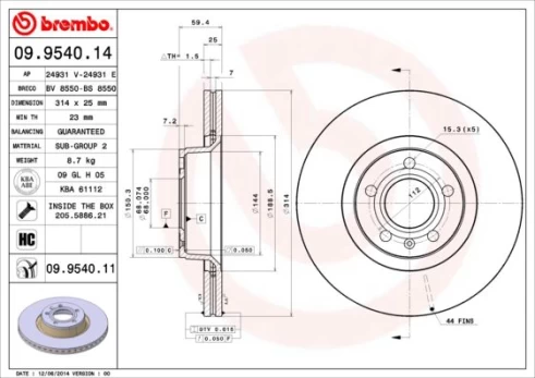 Stabdžių diskas BREMBO 09.9540.11