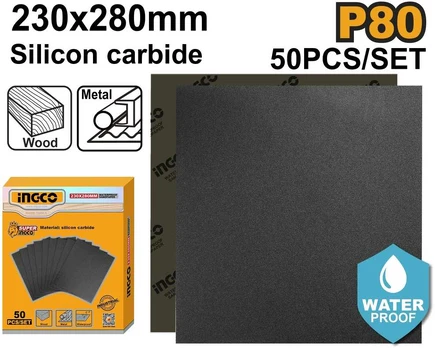 Ingco abrasive paper P80 230 x 280mm, 50 pcs
