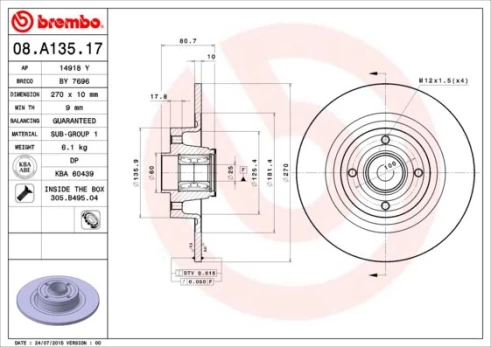 Stabdžių diskas BREMBO 08.A135.17