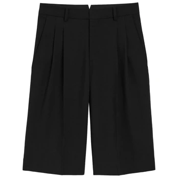 Šortai moterims, Juoda, Low waist wide bermuda shorts