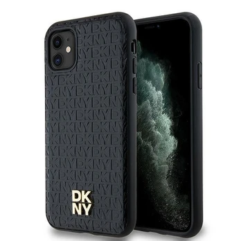 Dėklas DKNY PU Leather Repeat Pattern Stack Logo MagSafe Case for iPhone 11 Juodas