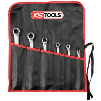 Raktų žiediniais galais komplektas Torx E 6vnt, KS Tools