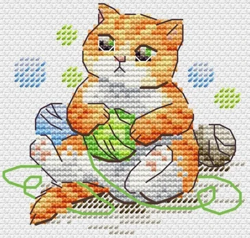Water-soluble canvas cross stitch kit "Cute cat" SV-812