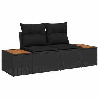 2-vietė sofa sodui su pagalvėlėmis juoda poli ratanu