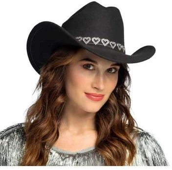 Boland Party Partners B.V. Sort cowboyhat med sølv hjerter