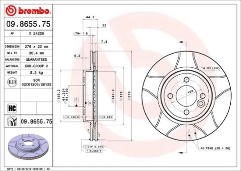 Stabdžių diskas BREMBO 09.8655.75
