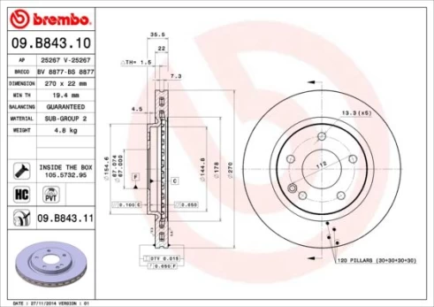 Stabdžių diskas BREMBO 09.B843.11