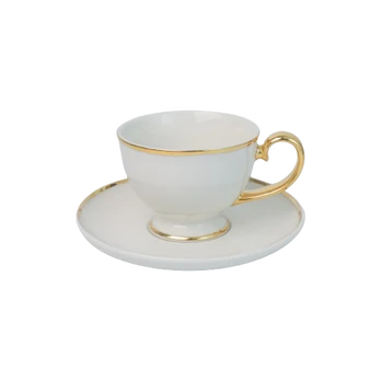 Puodelis su lėkštute Quality Ceramic Prima Gold, balta, 0.22 l