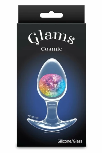 Cosmic Glams Medium Rainbow Intimate Plug - Liquid Silicone, Glass Accent
