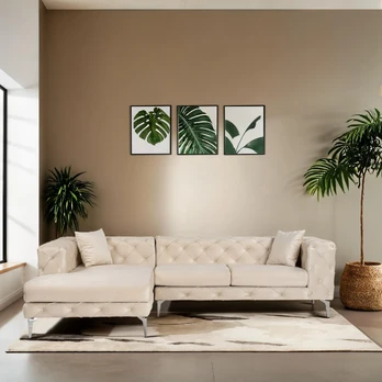 Kampinė sofa, Hanah Home, Como Eco, smėlio spalvos, 270 x 72 x 180