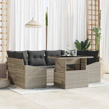 Sodo Sofa Rinkinys 7 Dalių Smėlio ir Tamsiai Pilkos