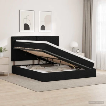 LED saugojimo lova su čiužiniu Juoda 160 x 200 cm Audinys