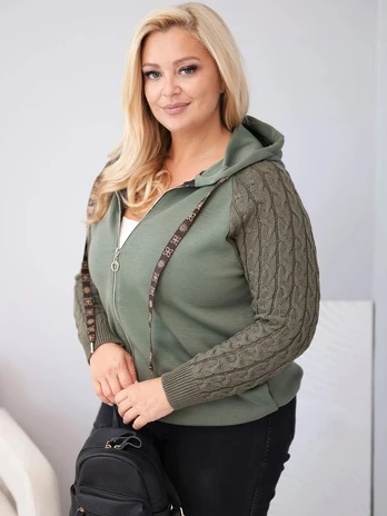 Moteriškas Plus Size džemperis su gobtuvu, chaki spalvos