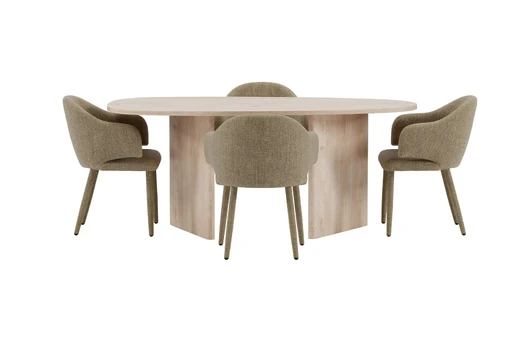 Grönvik Table - Nature with 4 Evelin Chair - Beige