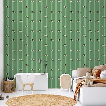 Artgeist Tapetas - Sports Whistles - Repeating pattern on a striped žalias background.