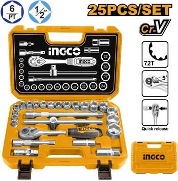 Orkaitė Ingco socket set 1/2" 25pcs in case