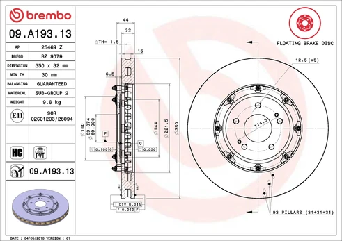 Stabdžių diskas BREMBO 09.A193.13