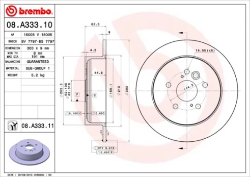 Stabdžių diskas BREMBO 08.A333.11