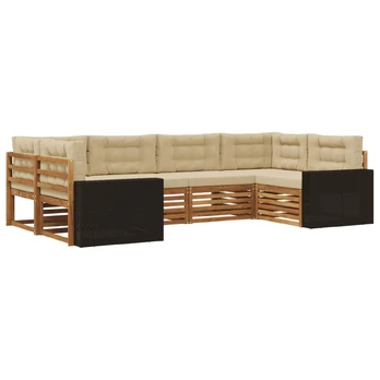 Lauko sofos komplektas su pagalve 6 pcs Natūralus ir bežinis