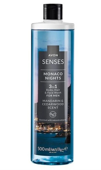 Monaco Nights 3-in-1 šampūnas ir dušo želė vyrams, 500 ml, Avon