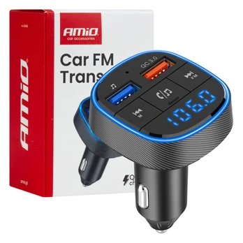 Transmiter automobilinis fm 2×usb-a 12v 24v amio-04648