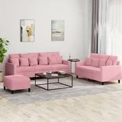 Sofa Sofos komplektas su pagalvėlėmis, 3 dalių, rožinis, aksomas kaina