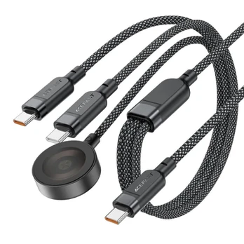 Acefast C6-11 USB-C 3in1 Cable - 2x USB-C / Qi 480Mb/s 100W 1.2m - juodas
