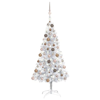 Dirbtinė Kalėdų eglutė su žaisliukais, sidabrinė, 150cm, PET