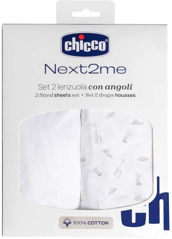 Chicco „Next2Me Forever“ medvilninės paklodės debesims, 2 vnt.