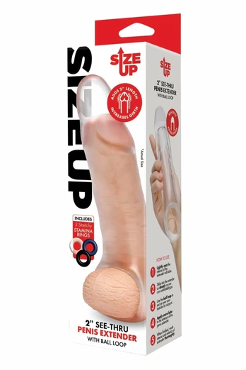 SIZE UP Clear View Extender with Ball Loop Girthy 20.3cm Transparent