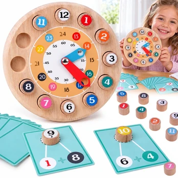 Jokomisiada Wooden educational CLOCK 2 in 1 math problems - MATHEMATICS ZA6240