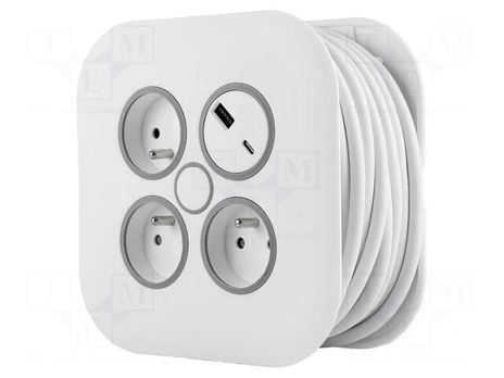 Mains | 3x1mm2 | Schuko,with protection | Sockets: 5 | PVC | white | 10m