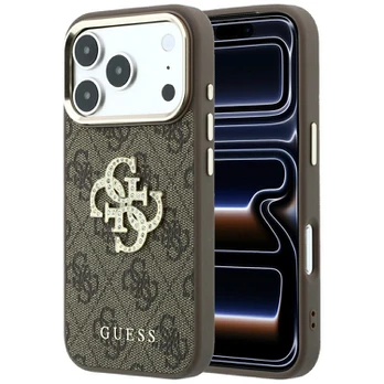 Dėklas Guess 4G & Big Strass Logo do iPhone 18 Pro Max / 17 Pro Max ruda