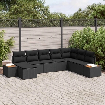 8 dalių sodo sofa su pagalvėmis Juodas poliratanas Akacija