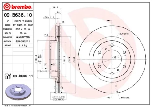 BREMBO 09.B636.11 Brake Disc