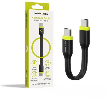 Mobile Origin kompaktiškas USB-C–USB-C laidas, juodas