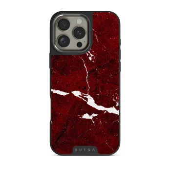 Iconic Red Ruby - Marble iPhone 16 Pro Max Case, Elite Dark (MagSafe) / Gunmetal