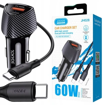 Automobilinis įkroviklis Pd60w Usb + Qc3.0 su C-lightning kabeliu Iphone