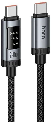 Data Cable with digital display USB A to USB C Hoco PD 6A 100W 1,2 m U148 juodas