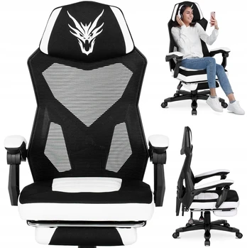 Mebel elite gaming kėdė su atrama kojoms bing, juoda/balta