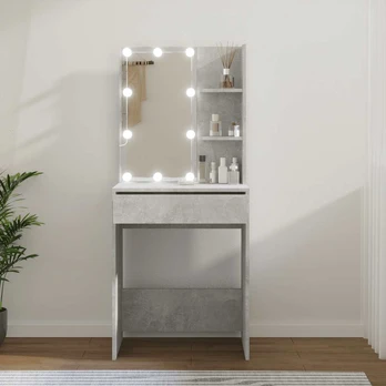 Kosmetinis staliukas su LED apšvietimu, pilkas, 60x40x140cm