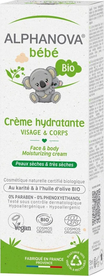 Alphanova Bebe drėkinantis veido ir kūno kremas, 75 ml