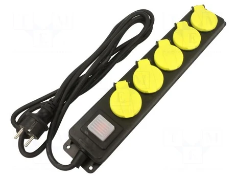 Extension lead | 3x1.5mm2 | Schuko | Sockets: 5 | rubber | black | 3m | 16A